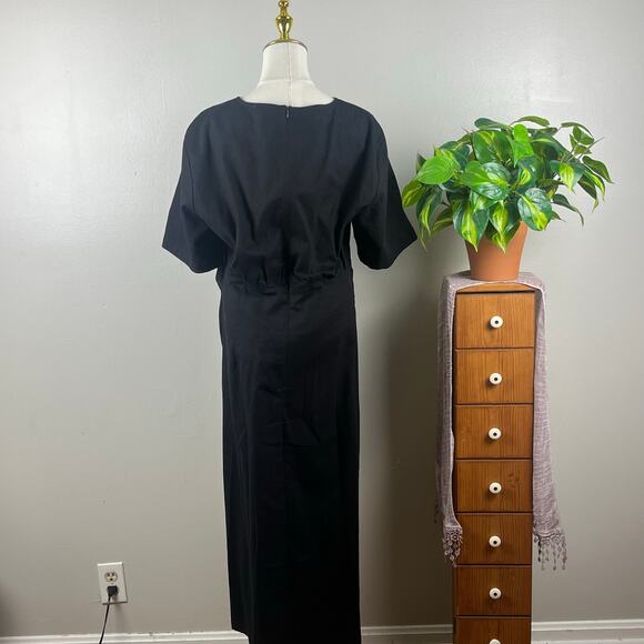 Bohme Black Short Sleeve Cinched Waist Mid Dress Size Large - Picture 3 of 10